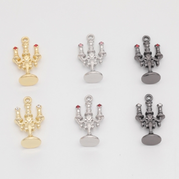 キャンドルチャーム ろうそく 洋風 レトロ ストーン付き 立体 メタルチャーム 約12×22mm（4ヶ）
