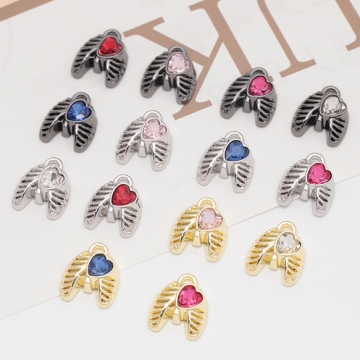 ハートチャーム スケルトン がいこつ シュール ストーン付き 半面 メタルチャーム 約11×13mm（2ヶ）