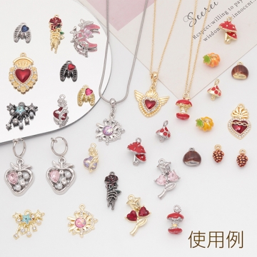 太陽チャーム おひさま キラキラ ABSパール＆ストーン付き 半面 樹脂チャーム メタルチャーム 約18×21mm（2ヶ）