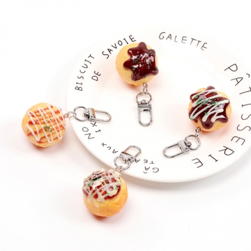 キーホルダー タコ焼き 食品サンプルキーホルダー ミニチュアフードストラップ U字型ナスカン付き 約3.5×7cm