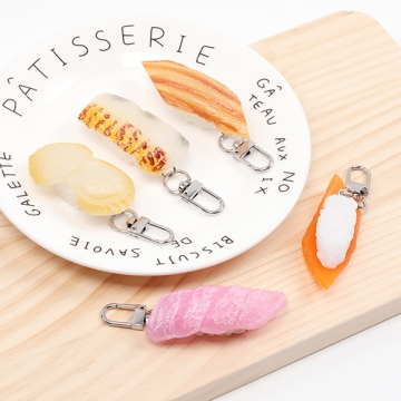 食品サンプルキーホルダー 寿司キーホルダー 貝 えび 玉子 サーモン マグロ タコ いか 穴子 約3.4×10cm（1ヶ）