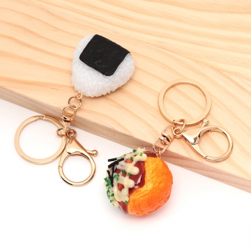 食品サンプルキーホルダー おにぎり たこ焼き ファストフード 食べ物 ミニチュア 全2種（1ヶ）