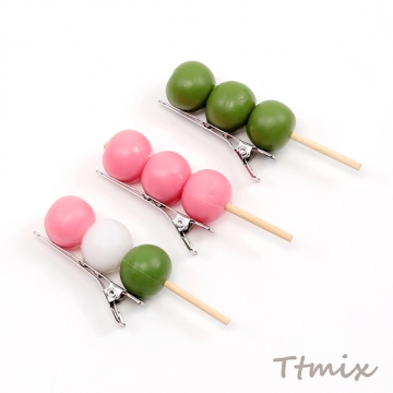 ヘアクリップ 食品サンプルヘアクリップ 三色団子 ミニチュアフード前髪クリップ  約1.7×7cm