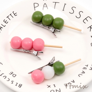 ヘアクリップ 食品サンプルヘアクリップ 三色団子 ミニチュアフード前髪クリップ  約1.7×7cm