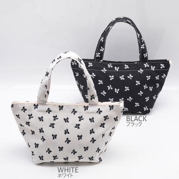 トートバッグ チャック付き リボン柄 舟形 手さげカバン マチあり キャンバス かばん 約15×20×35cm（1ヶ）