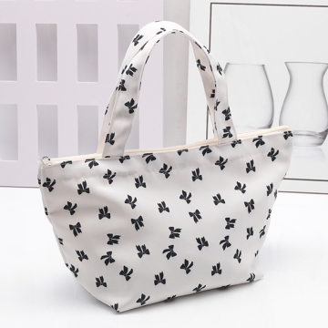 トートバッグ チャック付き リボン柄 舟形 手さげカバン マチあり キャンバス かばん 約15×20×35cm（1ヶ）