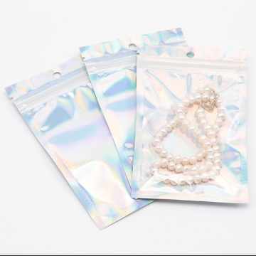 OPP袋 穴あき チャック付き オーロラカラー 片面クリア ギフト用 ラッピング袋 梱包資材 約8×13cm（20枚）