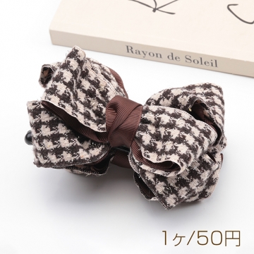 バナナクリップ リボン チェック柄 ブラウン 秋冬 おしゃれ  髪留め 髪飾り ※訳ありサービス品 返品不可（1ヶ）