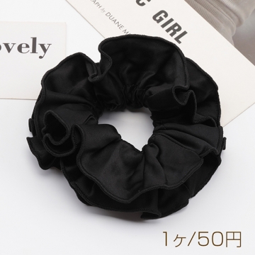 シュシュ 二重フリル 無地 ブラック ヘアゴム 髪留め 髪飾り ヘアアクセサリー ※訳ありサービス品 返品不可（1ヶ）