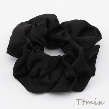 シュシュ フリル 無地 ブラック ヘアゴム 髪留め 髪飾り ヘアアクセサリー ※訳ありサービス品 返品不可（1ヶ）