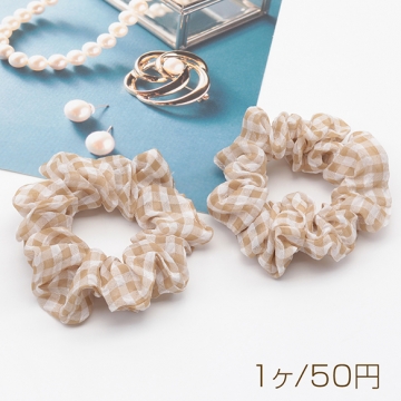シュシュ チェック柄 ベージュ ヘアゴム 髪留め 髪飾り ヘアアクセサリー ※訳ありサービス品 返品不可（1ヶ）