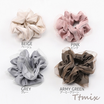シュシュ 光沢感 サテン レース付き ヘアゴム 髪留め 髪飾り ヘアアクセサリー ※訳ありサービス品 返品不可（1ヶ）