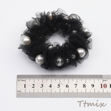 シュシュ ABSパール付き レース ブラック 髪飾り 髪留め ヘアアクセサリー（1ヶ）※サービス品のため返品不可