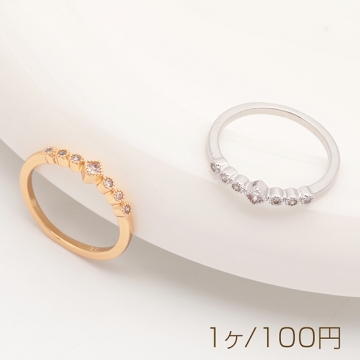デザインリング キラキラ ストーン付き メタルリング ゴールド/ロジウムカラー 13号内径約17mm(幅約3.5mm)（1ヶ）
