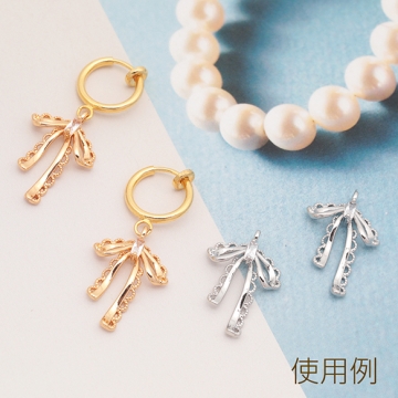 ジルコニアチャーム りぼん レース風 ストーン付き リボンチャーム メタルチャーム 約13.5×20mm（2ヶ）