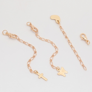 チャーム付きアジャスター ハート・十字架・蝶々 ブレスレット/ネックレス延長チェーン カニカン付き 全6種（2ヶ）