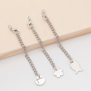 チャーム付きアジャスター サカナ・ラウンド・フラワー ブレスレット/ネックレス延長チェーン カニカン付き 全6種（2ヶ）