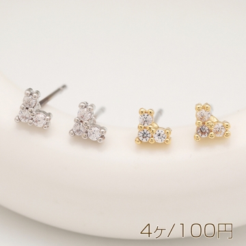 デザインピアス ハート型 ジルコニア ストーン付き キャッチ鉄製 ジルコニアピアス 約4×5mm（4ヶ）
