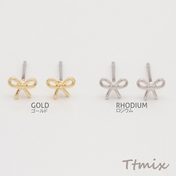 デザインピアス りぼん リボン 蝶々結び キャッチ鉄製 メタルピアス 約4.5×6mm（4ヶ）