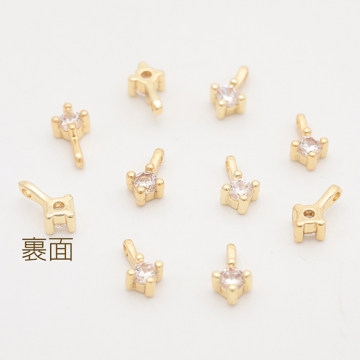 スペーサービーズ 一粒 ジルコニア ストーン付き メタルチャーム メタルビーズ 約4×7mm（4ヶ）