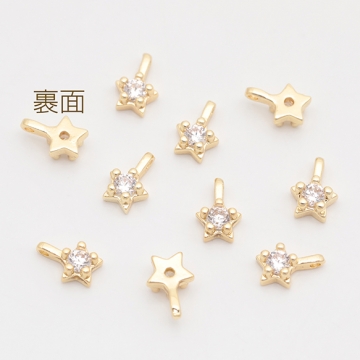 スペーサービーズ スター 星 一粒 ジルコニア ストーン付き メタルチャーム メタルビーズ 約5×7mm（4ヶ）