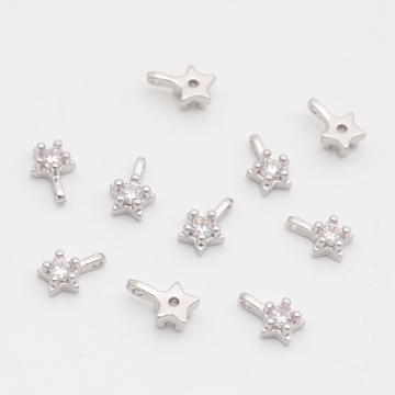 スペーサービーズ スター 星 一粒 ジルコニア ストーン付き メタルチャーム メタルビーズ 約5×7mm（4ヶ）