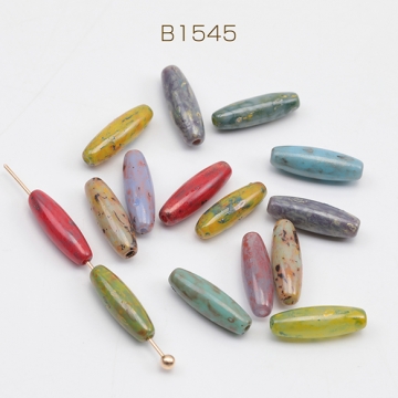 チェコ調ガラスビーズ ロングオーバル チェコガラス風 アンティーク風 カラーランダム 約4×12mm（20ヶ）