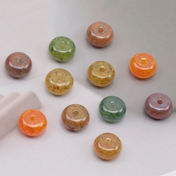 チェコ調ガラスビーズ そろばん型 ソロバンビーズ チェコガラス風 アンティーク風 カラーランダム 約5×8mm（15ヶ）