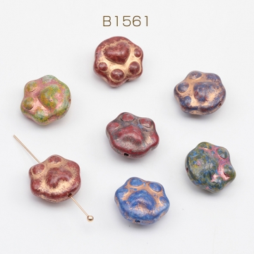 チェコ調ガラスビーズ にくきゅう 肉球 犬 猫 足形 チェコガラス風 アンティーク風 カラーランダム 約13×15mm（6ヶ）