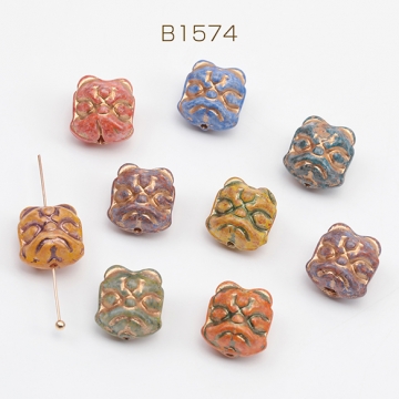 チェコ調ガラスビーズ ライオン 獅子 チェコガラス風 アンティーク風 カラーランダム 約12×13mm（8ヶ）