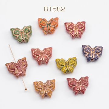 チェコ調ガラスビーズ ちょうちょ バタフライ 蝶々 チェコガラス風 アンティーク風 カラーランダム 約12×15mm（10ヶ）