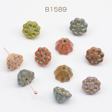 チェコ調ガラスビーズ 蓮の花 フラワー 立体 チェコガラス風 アンティーク風 カラーランダム 約7×10mm（10ヶ）