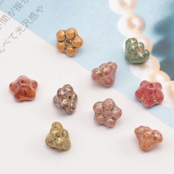 チェコ調ガラスビーズ お花 フラワー 立体 チェコガラス風 アンティーク風 カラーランダム 約6×8mm（15ヶ）