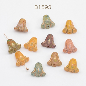 チェコ調ガラスビーズ お花 フラワー チェコガラス風 アンティーク風 カラーランダム 約10×11mm（15ヶ）