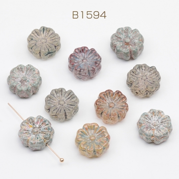 チェコ調ガラスビーズ お花 花形 フラワービーズ チェコガラス風 アンティーク風 カラーランダム 約14mm（8ヶ）