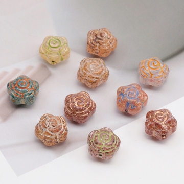 チェコ調ガラスビーズ お花 花形 フラワービーズ チェコガラス風 アンティーク風 カラーランダム 約12mm（10ヶ）
