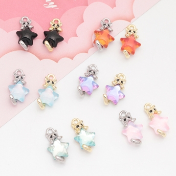 星チャーム ねこ ネコ ストーン付き 猫チャーム 宇宙チャーム ガラスチャーム メタルチャーム 約10×19mm（2ヶ）