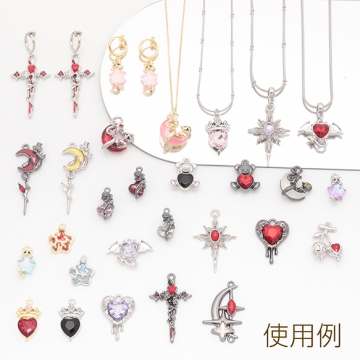 月チャーム 三日月 ねこ ネコ 猫 ストーン付き 宇宙チャーム ガラスチャーム メタルチャーム 約18×19mm（2ヶ）