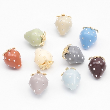 いちごチャーム 2026年トレンドカラー パール付き ストロベリー イチゴ 苺 アクリルチャーム 樹脂チャーム 約18×23mm（2ヶ）