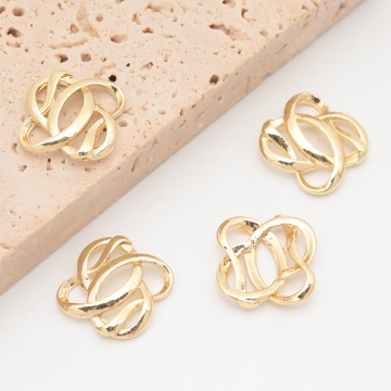 メタルパーツ 結び目デザイン スクエア コネクターパーツ 接続金具 カンなし メタルチャーム 約13×13mm（6ヶ）