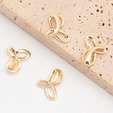 メタルパーツ 結び目デザイン リボン風 コネクターパーツ 接続金具 カンなし メタルチャーム 約11×16mm（6ヶ）