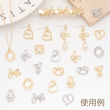 メタルパーツ ハート コネクターパーツ 接続金具 カンなし メタルチャーム 約15×16mm（6ヶ）