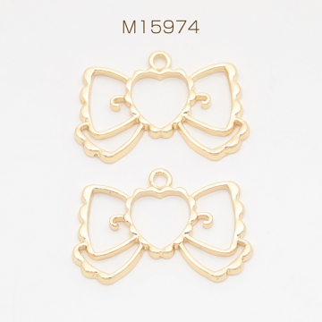 リボンチャーム りぼん 蝶々結び レジン枠 フレームチャーム メタルチャーム 約24×36mm（2ヶ）