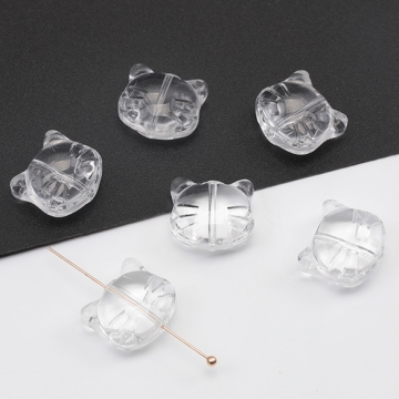 ガラスビーズ 猫のあたま ねこ ネコ 透明 縦穴 クリアビーズ 約13×14mm（20ヶ）