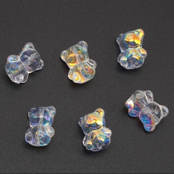 ガラスビーズ 立体 くま クマ 熊 テディベア ABカラー 透明 縦穴 クリアビーズ 約12×15mm（15ヶ）