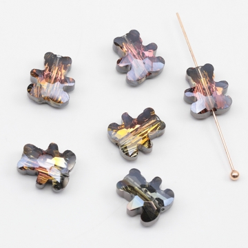 ガラスビーズ キラキラ くま クマ 熊 テディベア ABカラー オーロラ 透明 縦穴 クリアビーズ 約8×10mm（20ヶ）