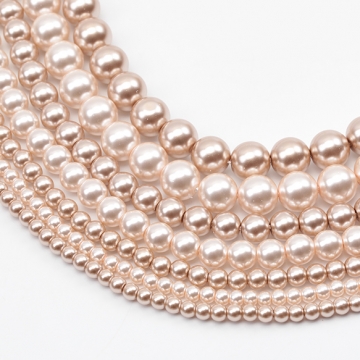 パール調ガラスビーズ ラウンド パール風 ライトブラウン 丸形ビーズ 約4mm（1連(約100ヶ)）