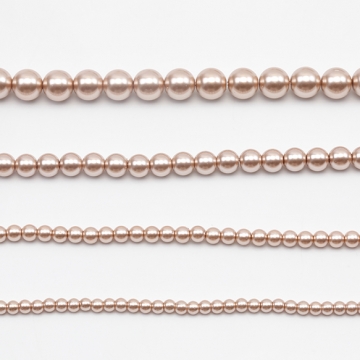 パール調ガラスビーズ ラウンド パール風 ライトブラウン 丸形ビーズ 約8mm（1連(約50ヶ)）