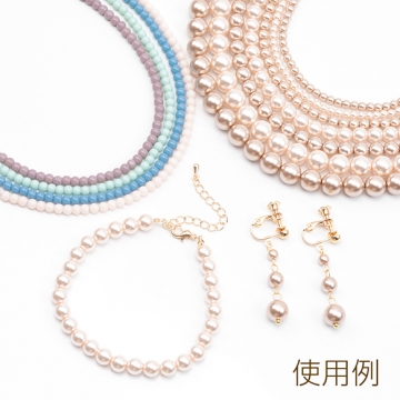 パール調ガラスビーズ ラウンド パール風 ライトブラウン 丸形ビーズ 約8mm（1連(約50ヶ)）