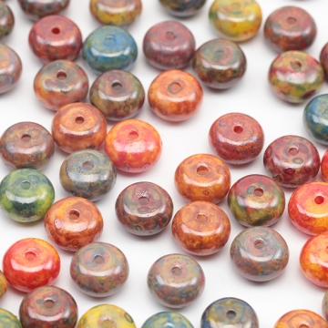 チェコ調ガラスビーズ そろばん型 チェコガラス風 アンティーク風 カラーランダム 約5×8mm（15ヶ）